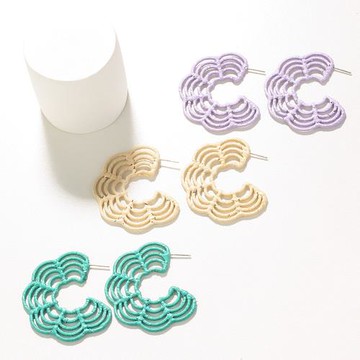 Jpqueen 波西米亞編織縷空誇張圈式女款針式耳環(3色可選)