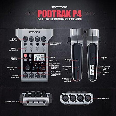 Zoom PodTrak P4 Portable Multitrack Podcast Recorder, Microphone Inputs, Headphone Outputs, Audio Interface   64GB SD Card, Samson Stereo Headphon