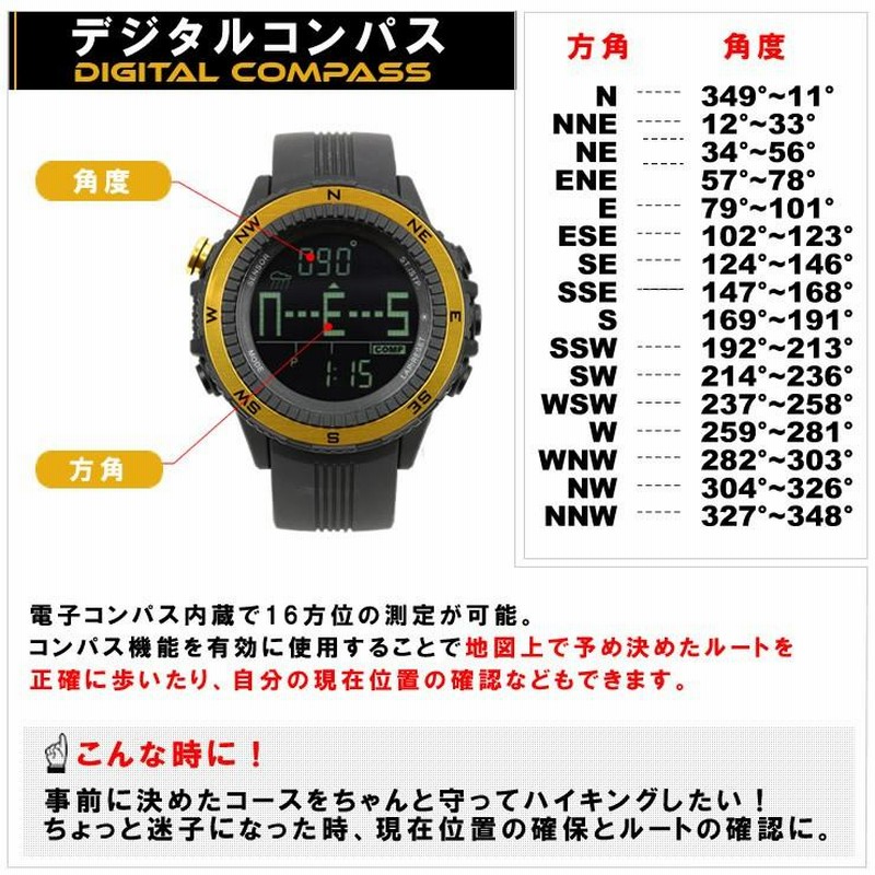 腕時計 メンズ デジタル 時計 温度計 コンパス 気圧計 高度計 アウトドア キャンプ 登山用 | LINEショッピング