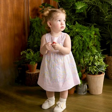 輕快比得繽紛花朵純棉無袖洋裝