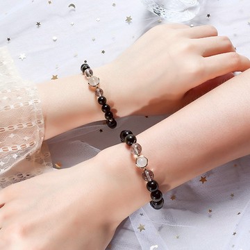 🧡限時免費刻字『1+1獨家組合』【OCTOBER 16Th】天然金曜石黑髮晶月光石情侶款水晶手鍊＃CRY6002 開運 男生手鍊 生日禮物 情人節禮物 客製化禮物