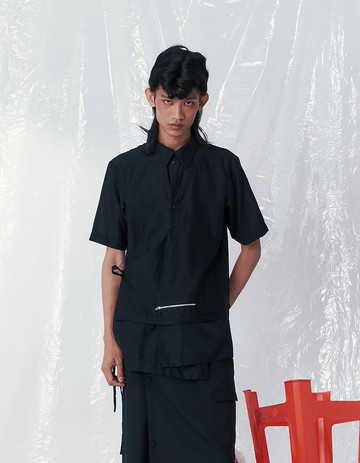 多層次口袋短袖襯衫