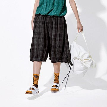 交織側綁帶格紋褲裙