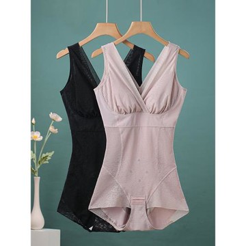 帶胸墊連體塑身衣夏季超薄收腹束腰塑形薄款免穿文胸束身美體內衣