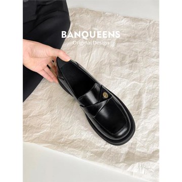 超百搭！半曲小金幣厚底樂福鞋女2025新款英倫粗跟中跟黑色小皮鞋