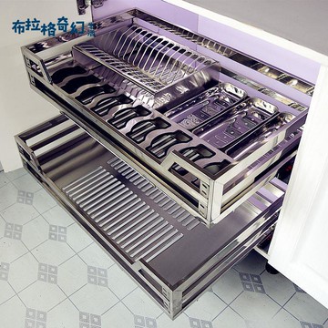 廚房304不銹鋼雙層阻尼緩沖拉籃櫥柜抽屜調味拉籃碗碟收納置物架 pb6163