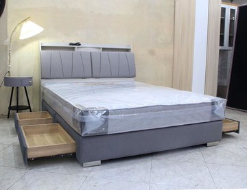 【歐風別館】愛琴海亞麻灰色五尺床頭箱+五尺貓抓布抽屜床底【基隆至台中免運費】