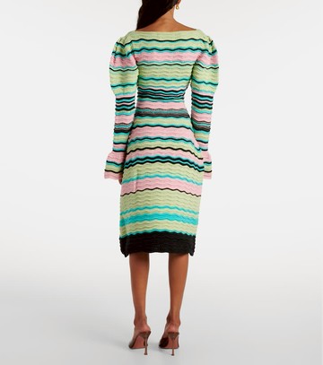 Susan Fang Striped puff-sleeve midi dress