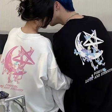 M-5XL 圓領 加絨衛衣 男女 美式 潮牌 新款 百搭 秋冬 寬鬆 情侶裝 長袖 設計感上衣 男生（XY559）
