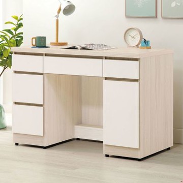文創集 菲利雙色4尺單門五抽書桌-121x58x82cm免組
