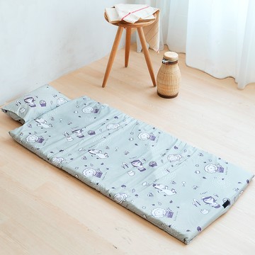 SIMBALION 雄獅 奶油獅 森林野餐系列 可黏式收納安親午睡記憶睡墊/含枕幼幼床 台灣製  灰色  1個  147 x 60 x 3cm