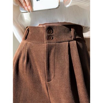 咖色燈芯絨西裝闊腿褲女加絨加厚春秋2025新款小個子窄版直筒褲子