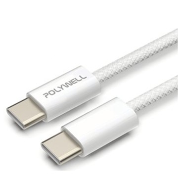 POLYWELL 寶利威爾 Type-C to Type-C PD編織快充線 3A 60W PW15-W45-M801  20cm  灰白色  1條