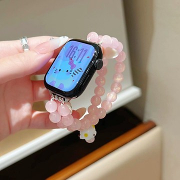 草莓粉晶 適用於 APPLE WATCH 串珠錶帶 蘋果手錶帶 SE S11 S10 S9 46mm 42mm 女士錶帶