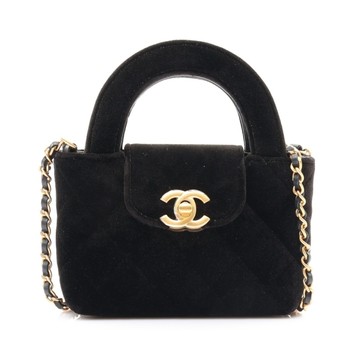 CHANEL 香奈兒 黑色 天鵝絨 Nano Kelly 鍊帶 肩背包 【二手名牌BRAND OFF】