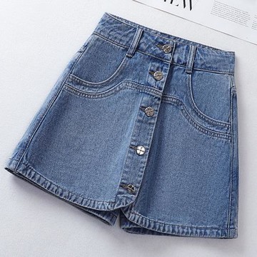 牛仔短裙褲女2025新款夏季高腰顯瘦前裙后褲時尚單排扣短褲裙潮流