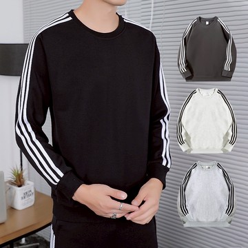LARGE STORE 潮流三線插肩袖圓領上衣 大學T 棒球T 長袖上衣 情侶T 男生上衣 運動上衣(LT727)