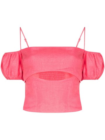 Reformation - cut-out off-shoulder blouse - women - Linen/Flax - 2 - Pink