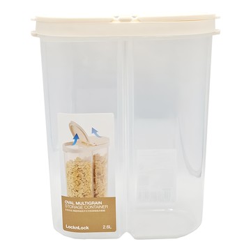 LocknLock 樂扣樂扣 橢圓兩格雙開式可拆卸隔板雜糧桶  2.6L  透明色  1個