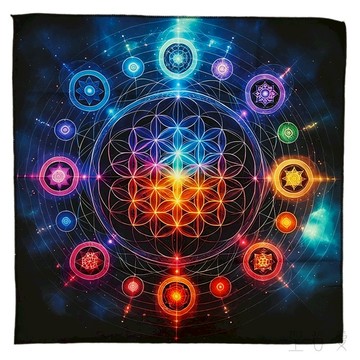 🌈生命之花彩虹星辰布 聖壇布/祭壇布/桌布/占卜布/占卜/桌遊布/牌卡布/占星/神聖幾何
