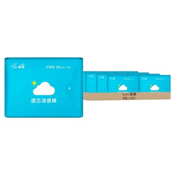 icon 愛康 透芯涼感棉 日用衛生棉 護翼型  24cm  8片  8包