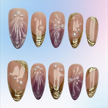 😍加一出品😍外貿歐美立體浮鵰夏日海洋貝殻風情立體純手工穿戴甲紫色美甲純手工穿戴甲 MK3N