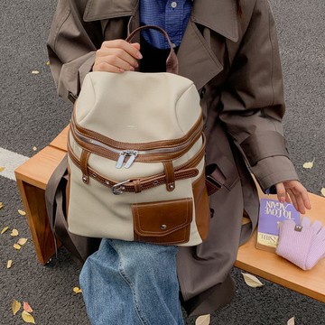 免運🔮新款時尚大容量小衆簡約撞色雙肩包英倫拼接百搭書包通勤揹包防潑水 多夾層後背包 出遊旅行背包 雙肩背包 電腦包