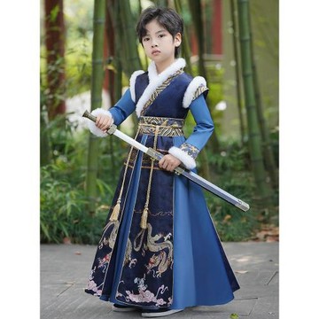 男童漢服飛魚服2026新款兒童古裝唐裝加厚拜年服小男孩冬季中國風