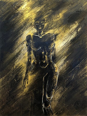 黑色與金色藝術中的金色剪影現代抽象女性形象