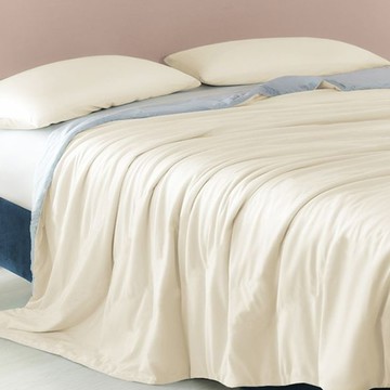 J-bedtime 床寢時光 素色石墨烯 天絲涼被床包枕套組  知性米 + 淺灰色  加大  被子 + 床墊套 + 枕套組