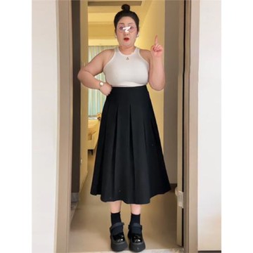 胖mm顯瘦百搭西裝中長款半身裙百褶裙大碼高腰梨型身材A字裙傘裙