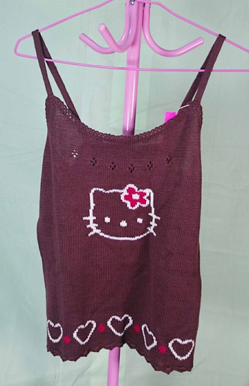 【震撼精品百貨】Hello Kitty 凱蒂貓 針織細肩帶 咖啡 震撼日式精品百貨