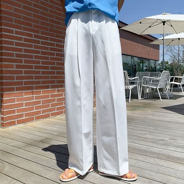 正韓輕柔雙褶線棉紡後鬆緊休閒寬褲 4色 YUPPIE 預購商品 0317