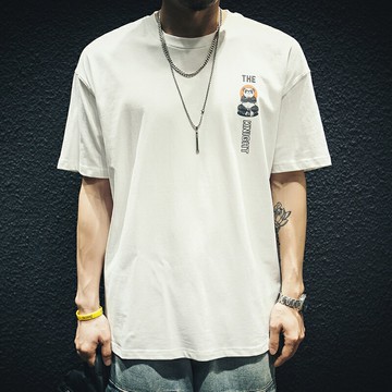 短袖 夏季t恤 男寬松潮大碼半袖 胖子加肥加大白色體恤【不二雜貨】