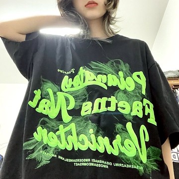 美式潮牌甜辣短袖t恤女夏裝設計感小眾寬松百搭半袖體恤上衣