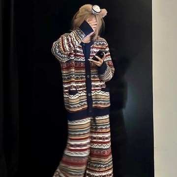 WIT#睡衣女冬季加絨加厚2025新款休閒條紋半邊絨睡衣女秋冬季加厚保暖少女家居服外穿套裝