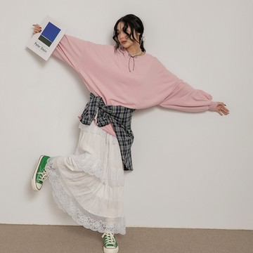 素色寬鬆大學T恤-粉【KT223454】
