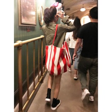 2019夏新單肩帆布包韓版寬條紋簡約百搭休閑大容量細肩帶手提包女