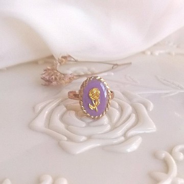 復古玫瑰橢圓形戒指 NO.07（紫均碼）