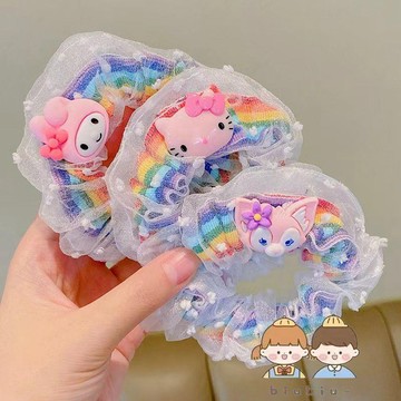 🎀biubiu童裝🎀卡通大腸發圈女童扎頭繩發圈可愛寶寶彩虹發繩兒童頭花橡皮筋發飾