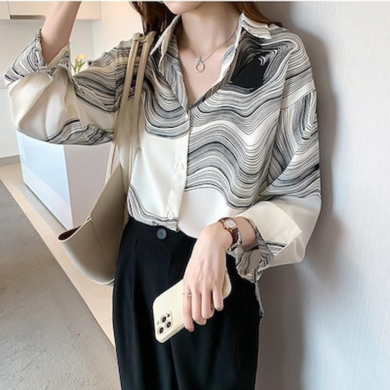 韓国ファッションブラウス大きいサイズレディース夏服サテンストライプシャツ長袖シフォン トップス 通販 Lineポイント最大1 0 Get Lineショッピング