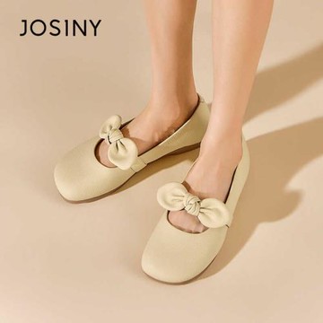 卓詩尼2024新款夏季蝴蝶結單鞋一腳蹬小皮鞋平底懶人鞋瑪麗珍女鞋