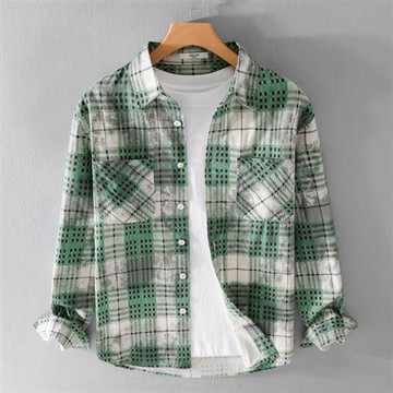 【巴黎精品】現貨+預購 男襯衫長袖上衣男日系寬鬆休閒襯衫男裝-春秋簡約格紋文藝男上衣2色a1kq80