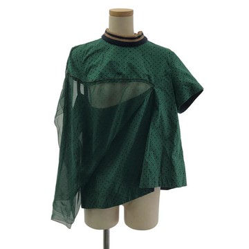 【KLD】sacai 波點薄紗上衣襯衫 | 1 碼 | 綠黑米色 | 女款