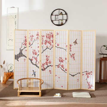 熱銷/免運費 日式屏風隔斷折疊移動玄關簡約現代梅花富士山餐廳手繪美食背景墻