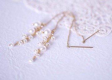 雪仙子☆珍珠美式鏈條耳針14KGF