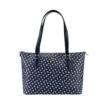 COACH 花與蝶印花深藍色PVC金字後拉鍊袋肩背托特包