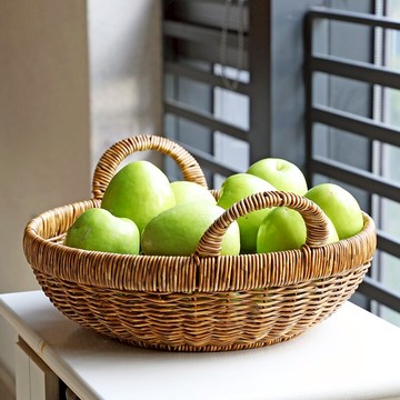 圓形果盤廚房蔬菜瀝水籃雞蛋筐客廳家用零食筐塑料藤編