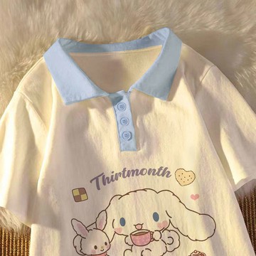 Mimo⭐女童短袖T恤夏季新款純棉POLO衫玉桂狗12-14嵗中大童寬鬆上衣