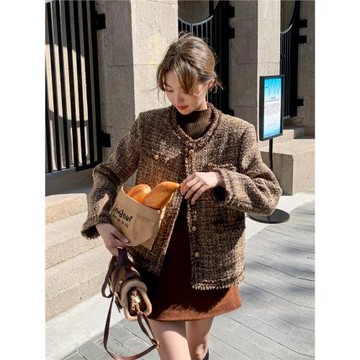 法式編織小香風外套女2024秋冬新款復古千金風小個子夾棉保暖上衣